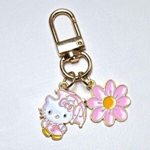 Hello Kitty Keychain Pink Raincoat, Umbrella and Flower